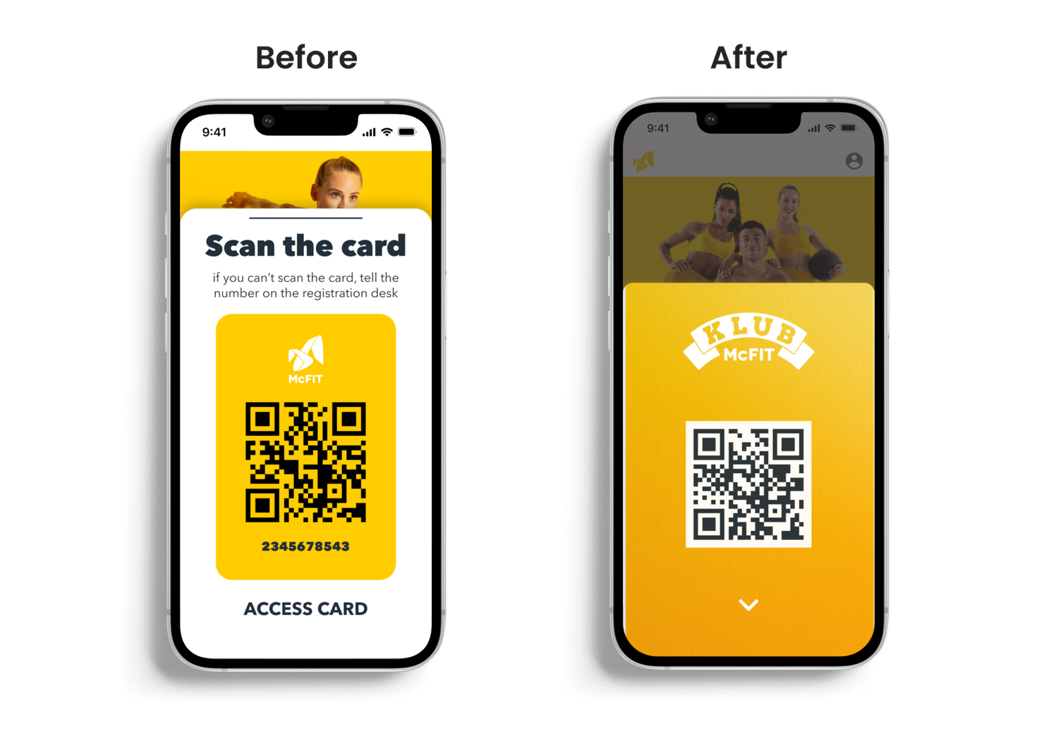 Before and after – Access card: scan screen