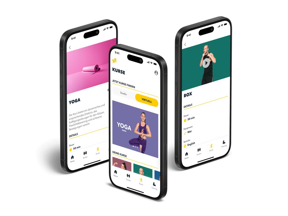 McFIT app virtual classes screens