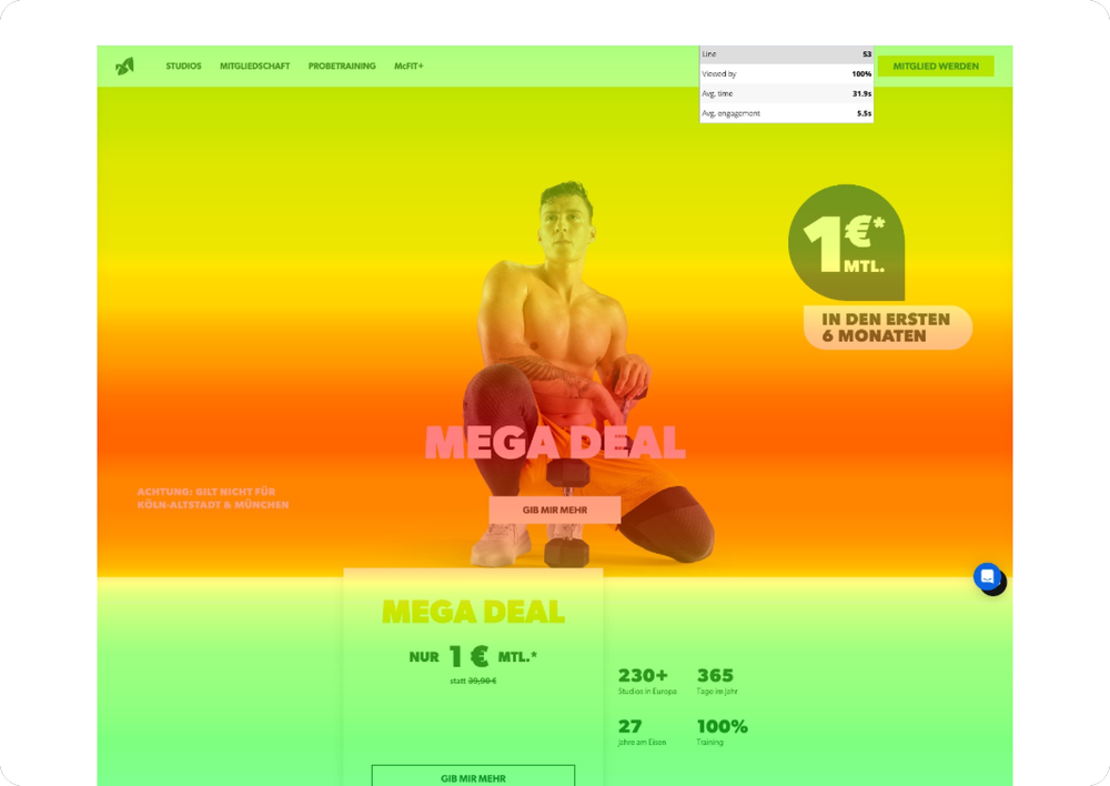 Attention heatmap of the McFIT homepage hero