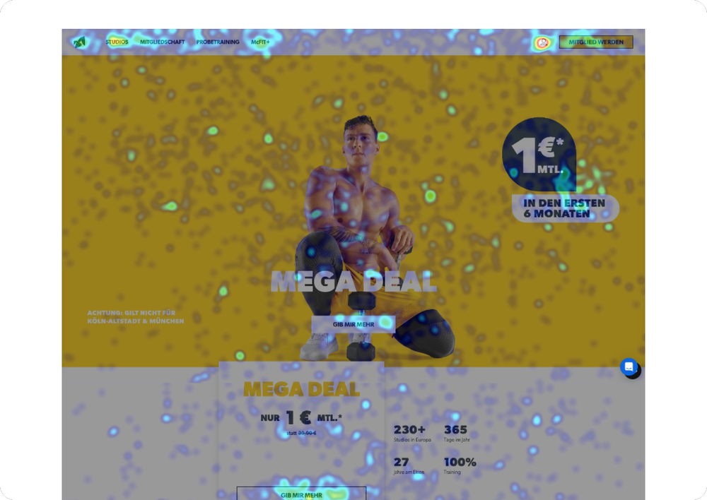 Movement heatmap of the McFIT homepage hero