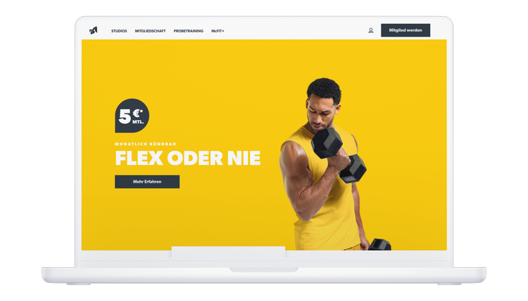 McFIT homepage stage module after the redesign